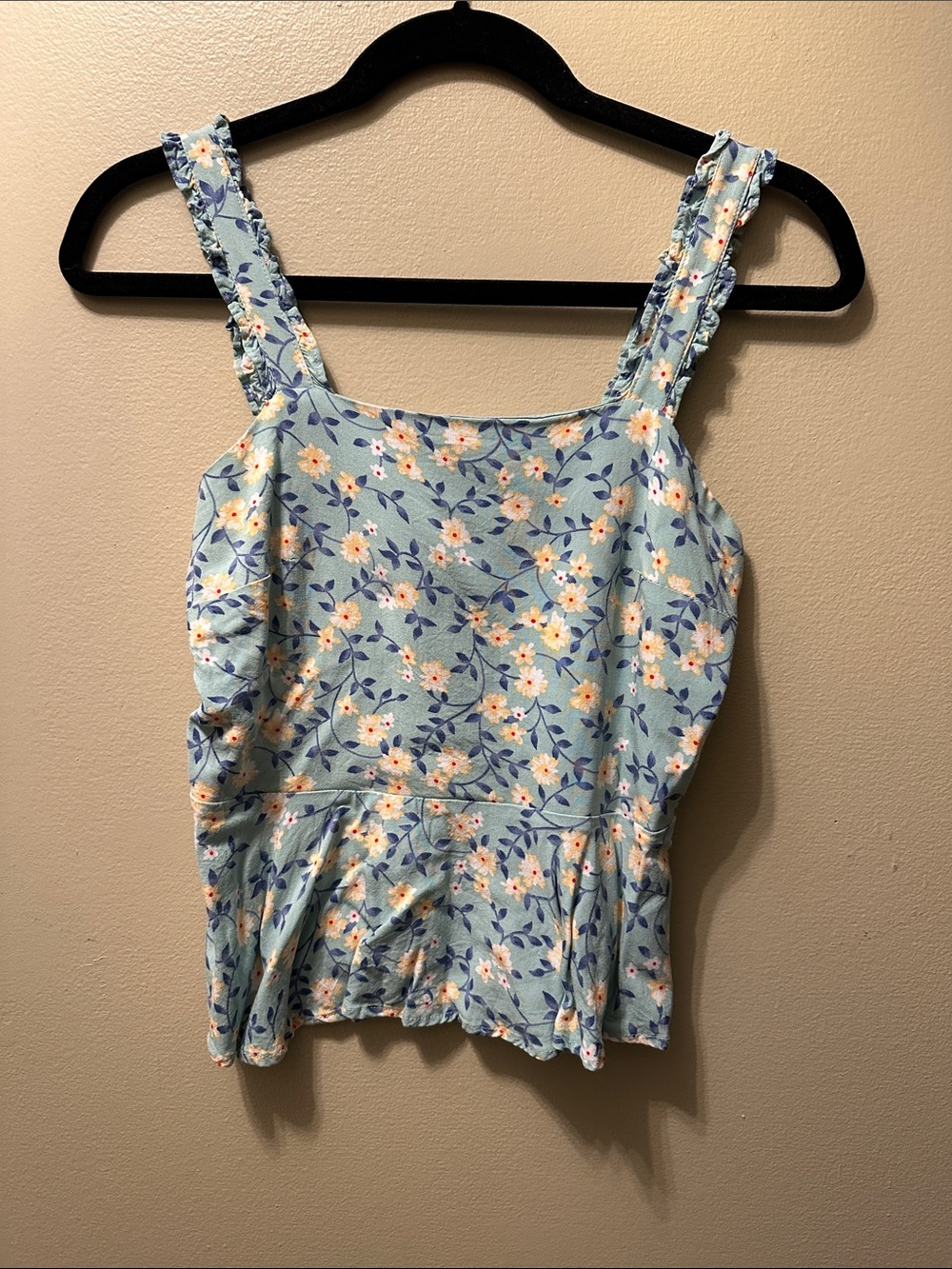 miami Light Blue Floral Ruffle-Strap Peplum Camisole